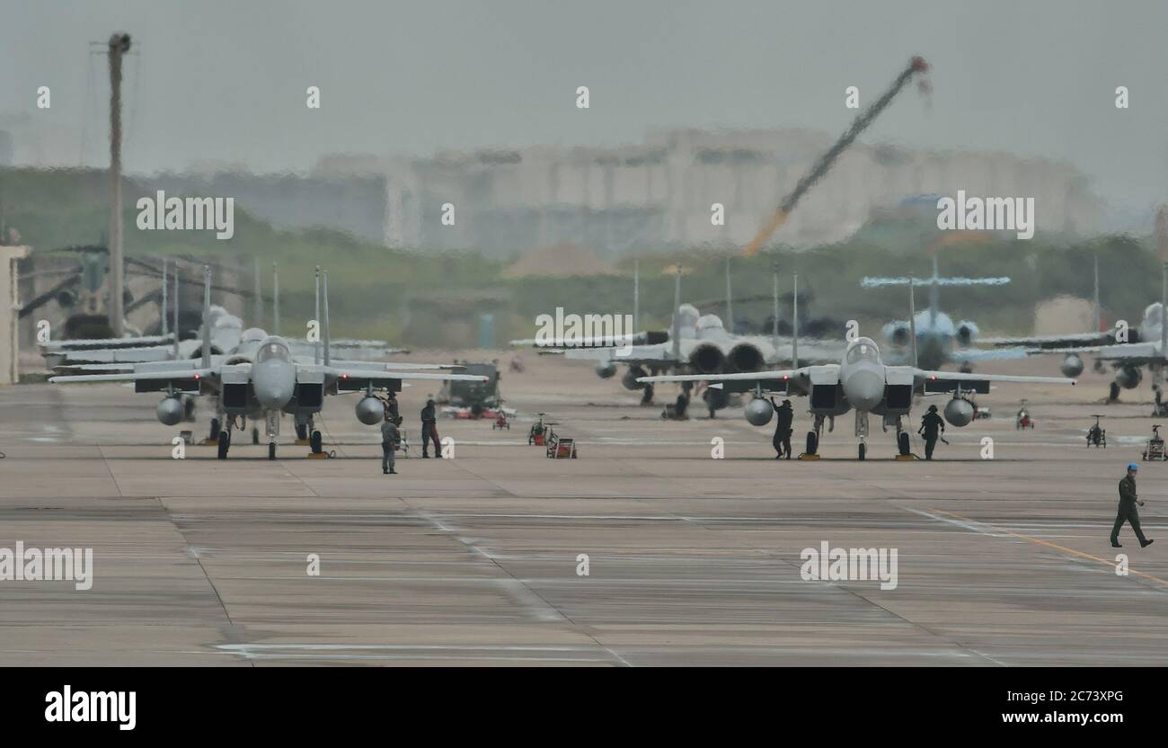 Japan Air Self-Defense Force F-15J Eagle parked at Naha Air Base in Okinawa-Prefecture, Japan on June 26, 2020. Credit: AFLO/Alamy Live News Stock Photo