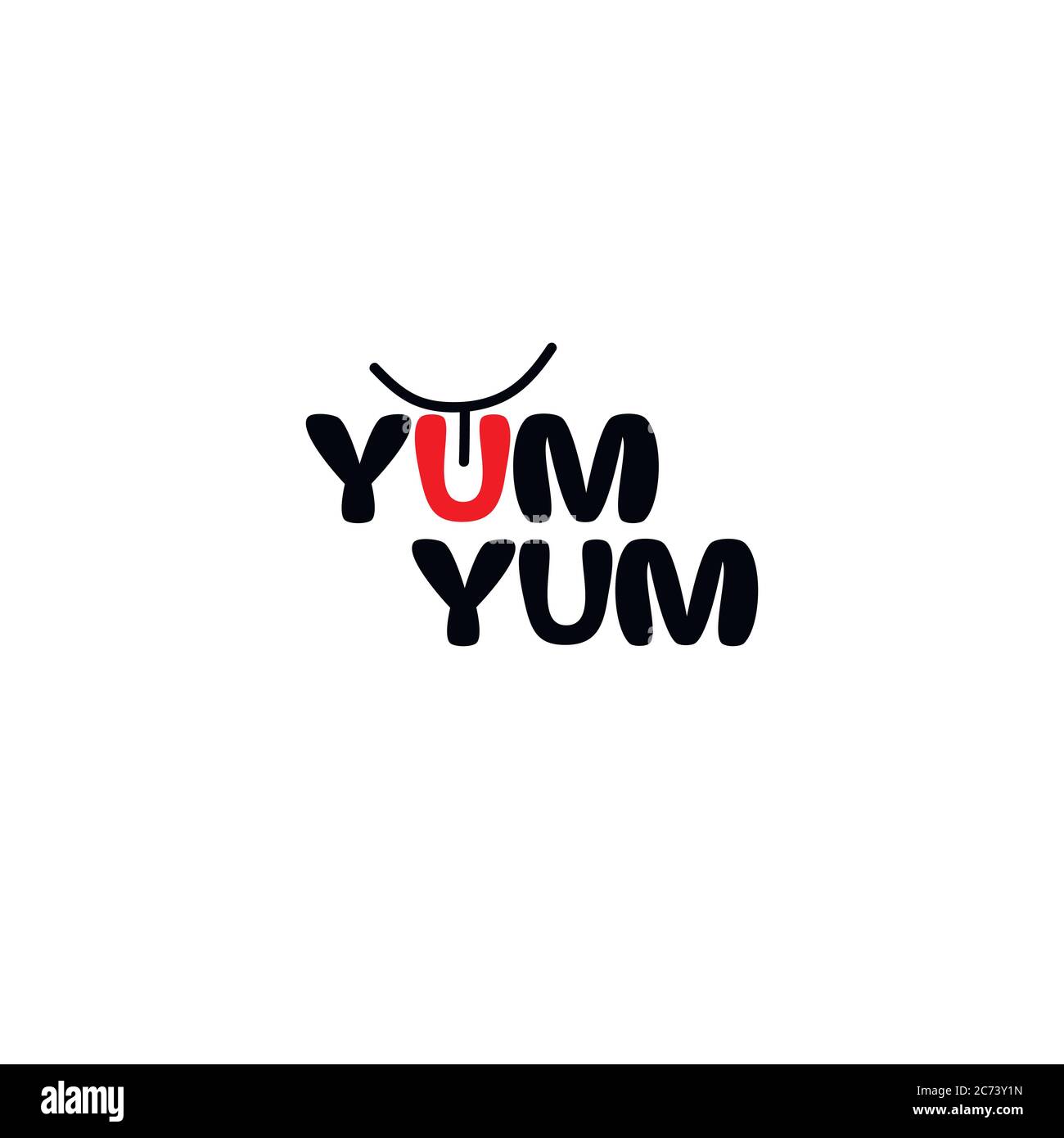 Yum Yum logo text. Cartoon hand drawn calligraphy style.Design doodle for print. Vector illustration. Stock Vector