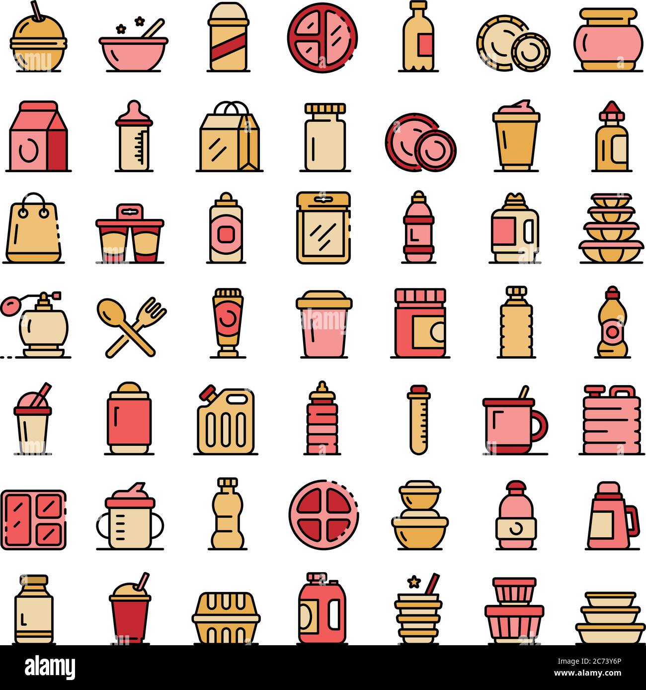 Plastic tableware icons set vector flat Stock Vector