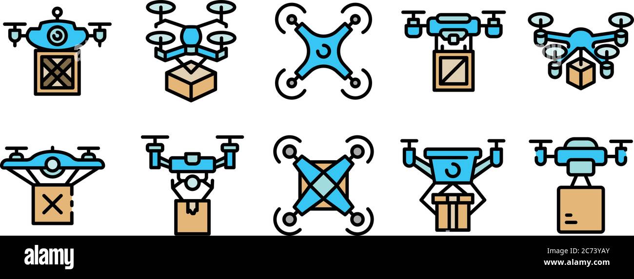 Drone delivery service icons set vector flat Stock Vector
