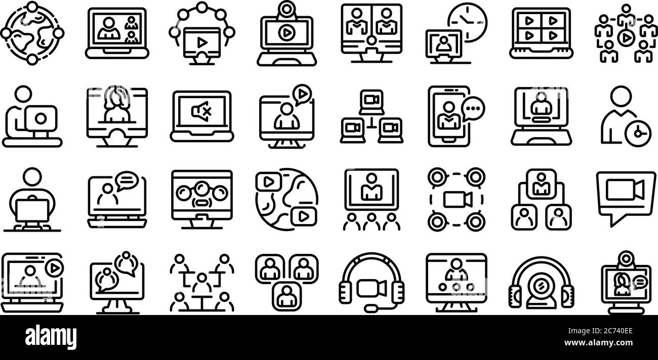 Online meeting icons set, outline style Stock Vector Image & Art - Alamy