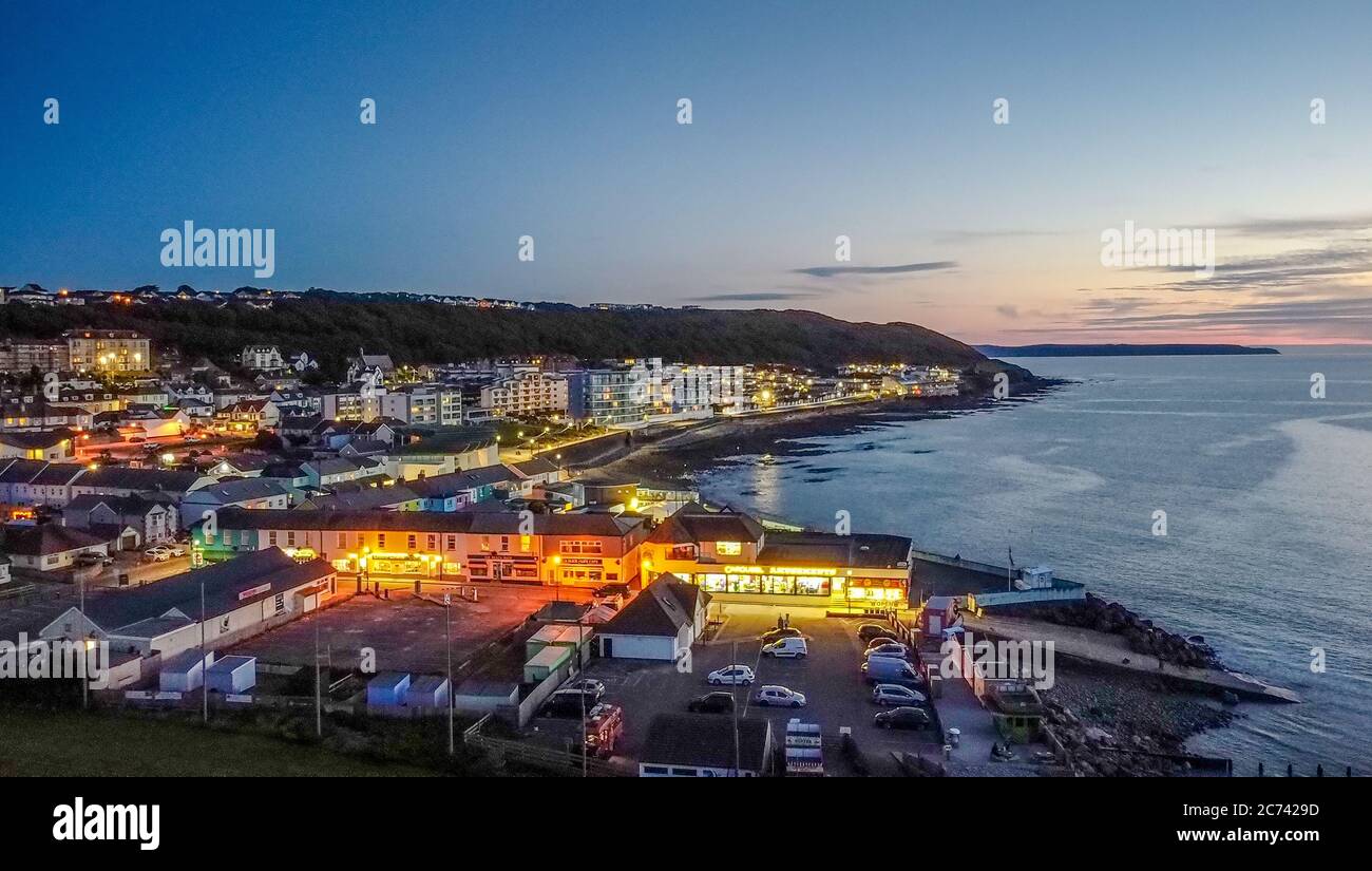 Westward Ho! in North Devon at sunset as lockdown from the coronavirus is lifted Stock Photo