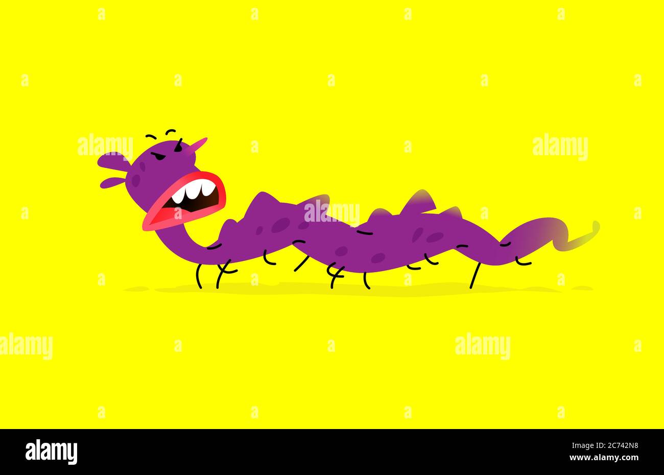 Illustration of a cute, lovely monster character. Vector. Mascot for the company. Abstract creature. Character is isolated on a yellow background. Chi Stock Vector