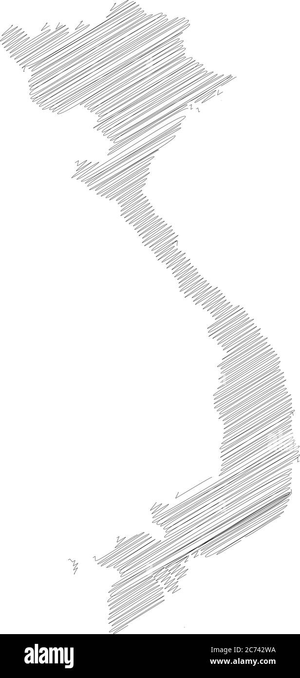 Vietnam - pencil scribble sketch silhouette map of country area with ...