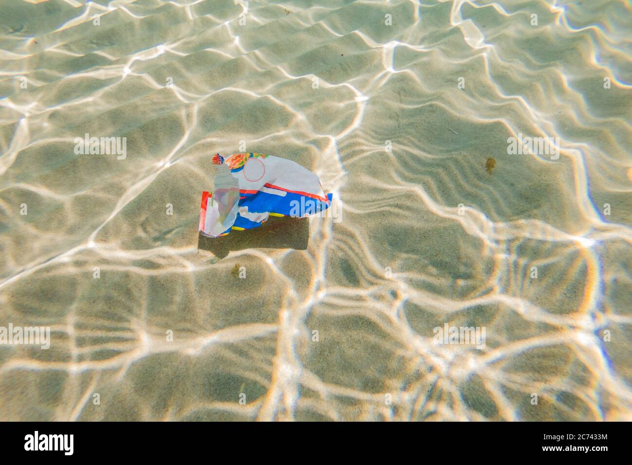 Creative background, plastic bag floating in the ocean, a bag in the