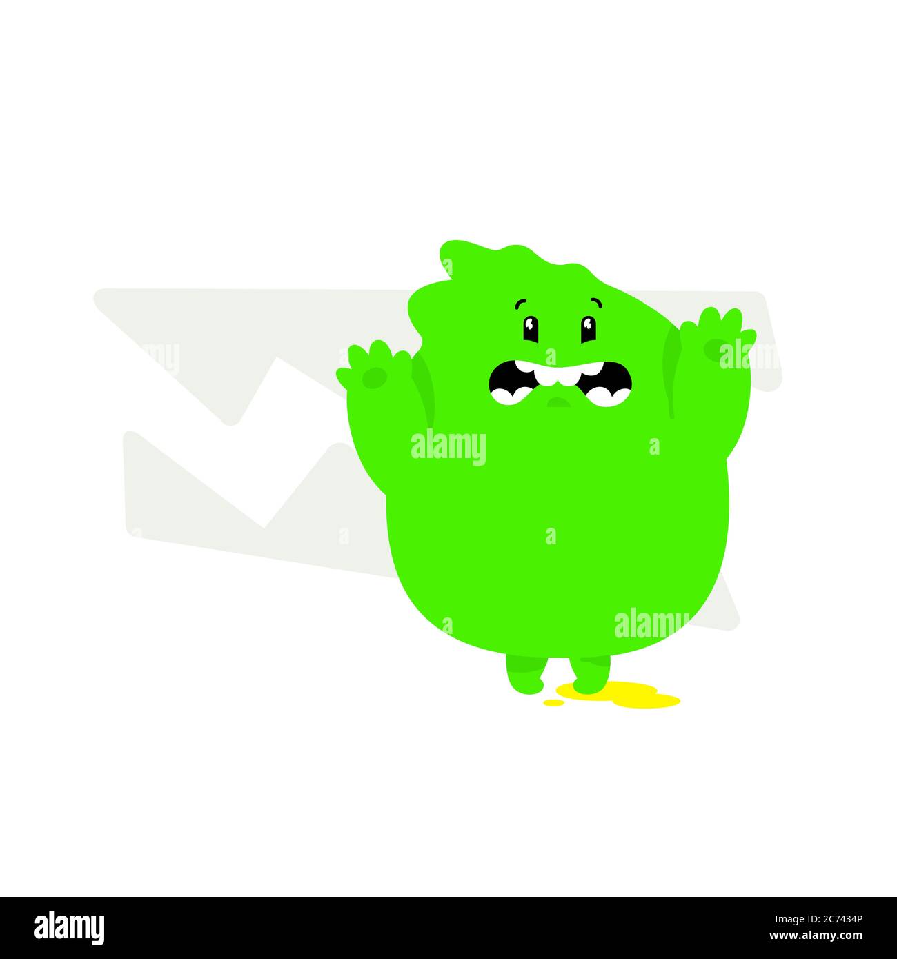 Illustration of a green kawaii monster. Vector. Cute cartoon baby dragon. Toy rubber mascot for the company. Character for animation. Emotion of an ev Stock Vector