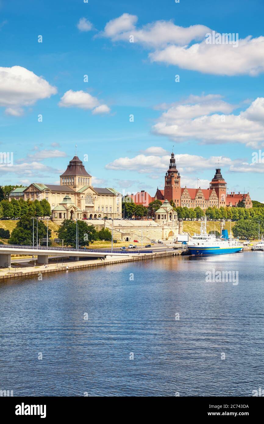 Szczecin waterfront with Chrobry Embankment, Poland. Stock Photo
