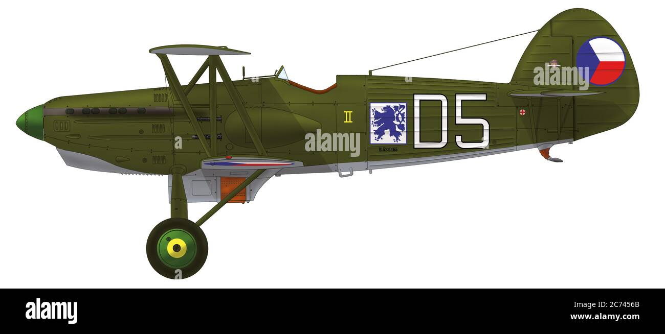 Avia B.534.165 (so called III version) of the Flight 42 of the Air Regiment 4 of the Czechoslovak Army Air Force, second half of the 1930s Stock Photo