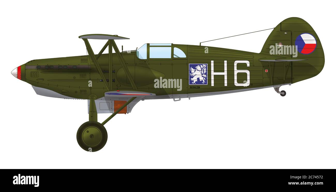 Avia B.534.226 (so called IV version) of the Flight 34 of the Air Regiment 1 of the Czechoslovak Army Air Force, April 1938 Stock Photo