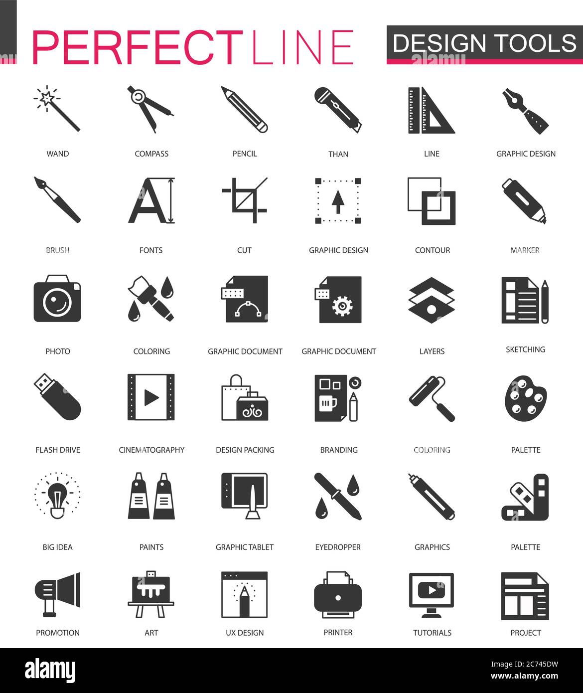 Black classic graphic design tools icons set isolated Stock Vector
