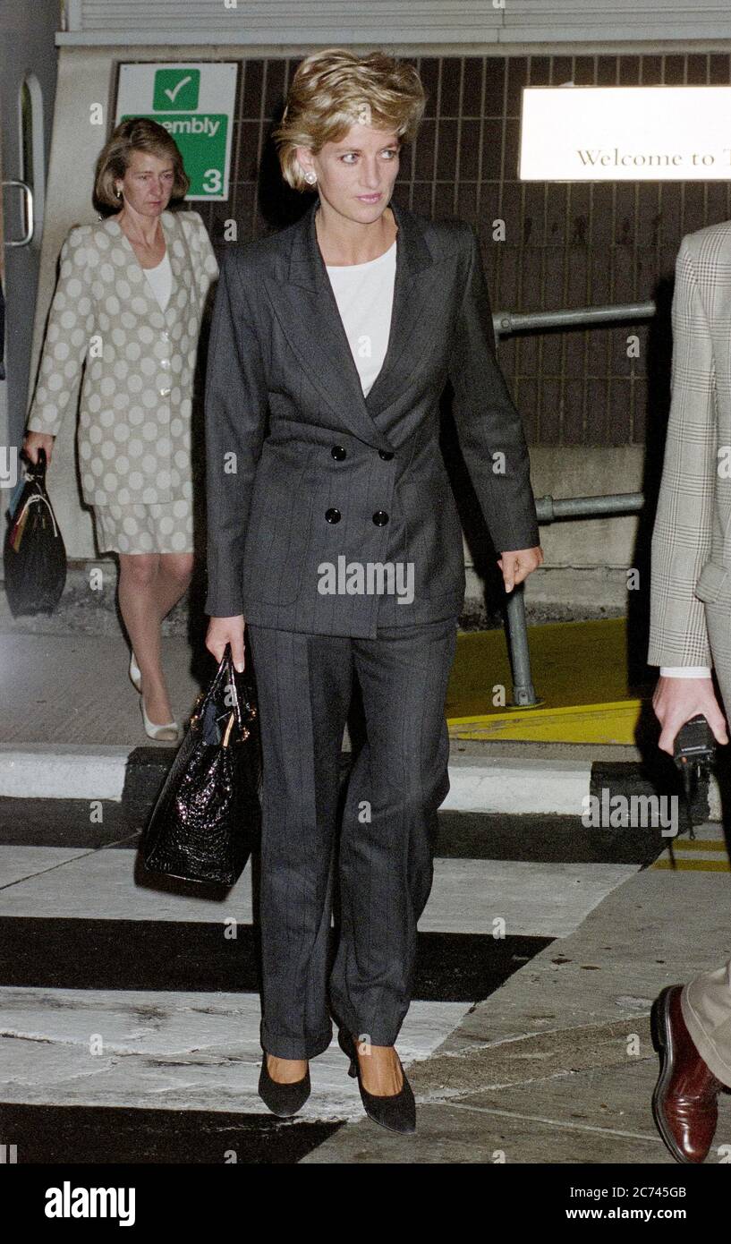 The Princess of Wales arriving at London's Heathrow Airport in September 1996. Stock Photo