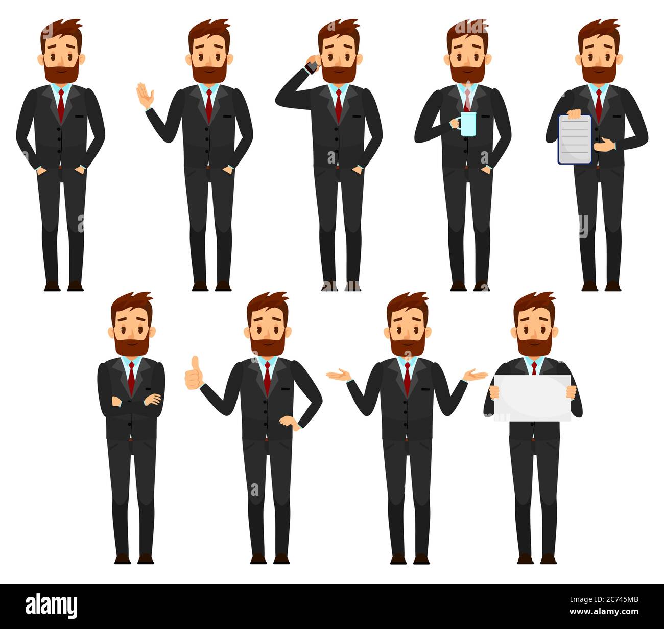 Set of Businessman character design. Male in suit cartoon vector illustration Stock Vector