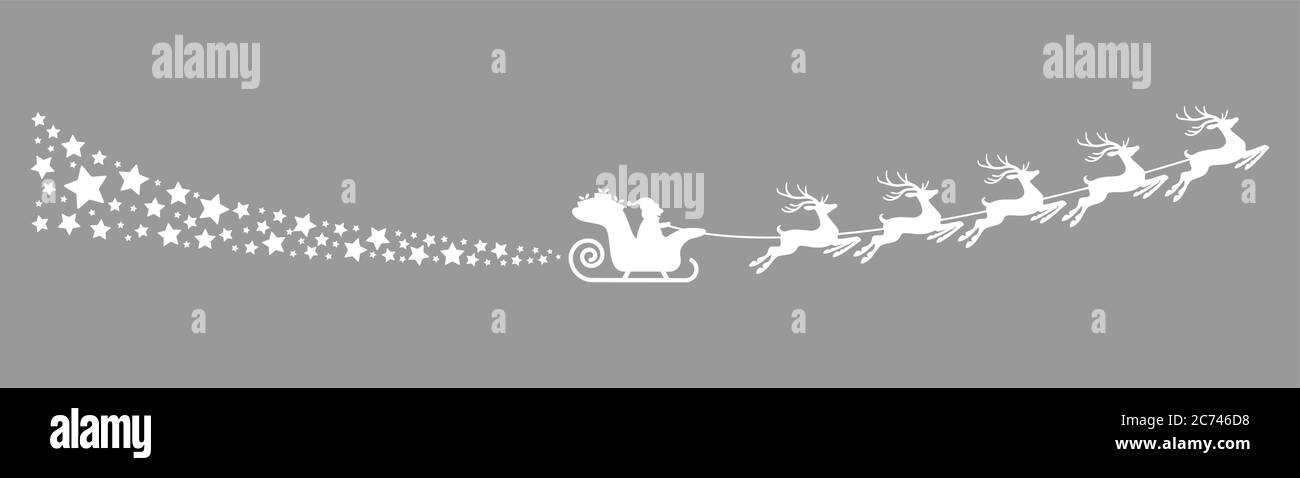 white Santa Claus with sled, reindeers and some snow flakes isolated on colored background Stock Vector