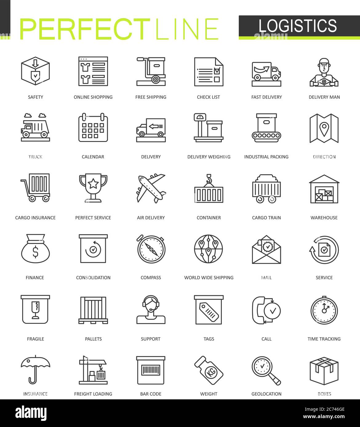 Logistics thin line web icons set. Transportation outline stroke icons design Stock Vector