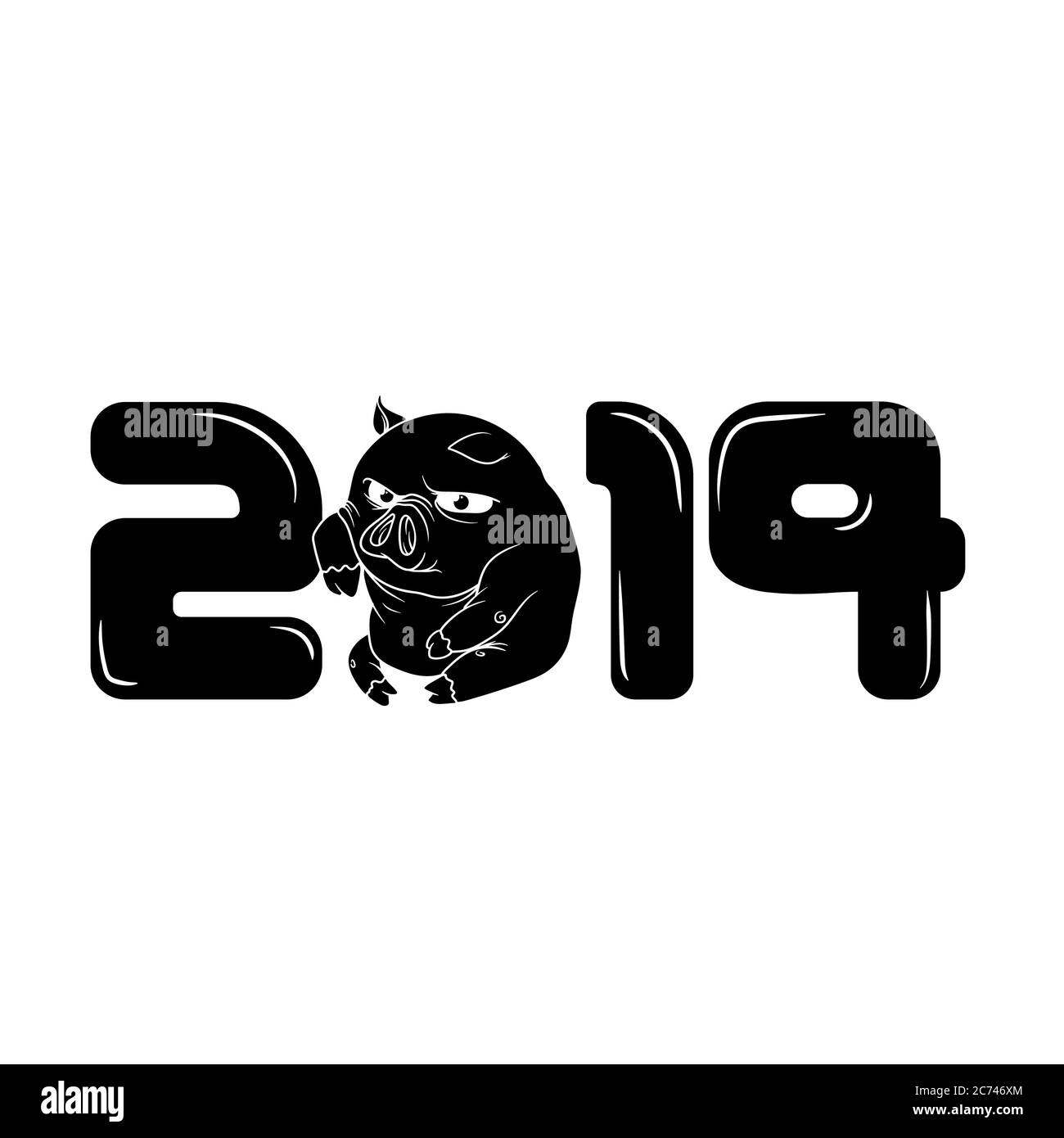 Black 2019 sign with a little pig for a zero Stock Vector