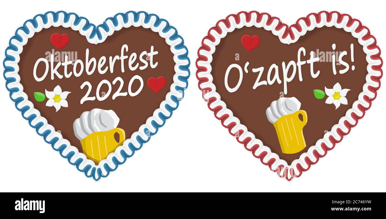 illustrated gingerbread heart with text in german for Oktoberfest 2020 time Stock Vector