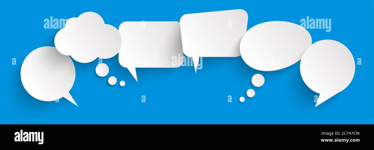 illustration of six speech bubbles with shadow looking like stickers ...