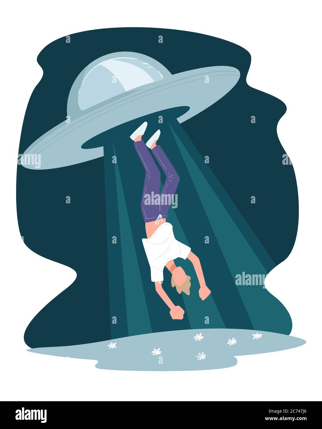 Man abducted by aliens, ufo flying saucer kidnapping Stock Vector