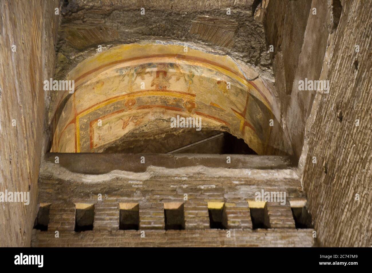 Europe, Italy, Lazio, Rome, Archeology at Domus Aurea palace. The Domus Aurea archaeological site is a large palace that was built on the orders of the Nerone Emperor near Anfiteatro Flavio called Colosseo. Stock Photo