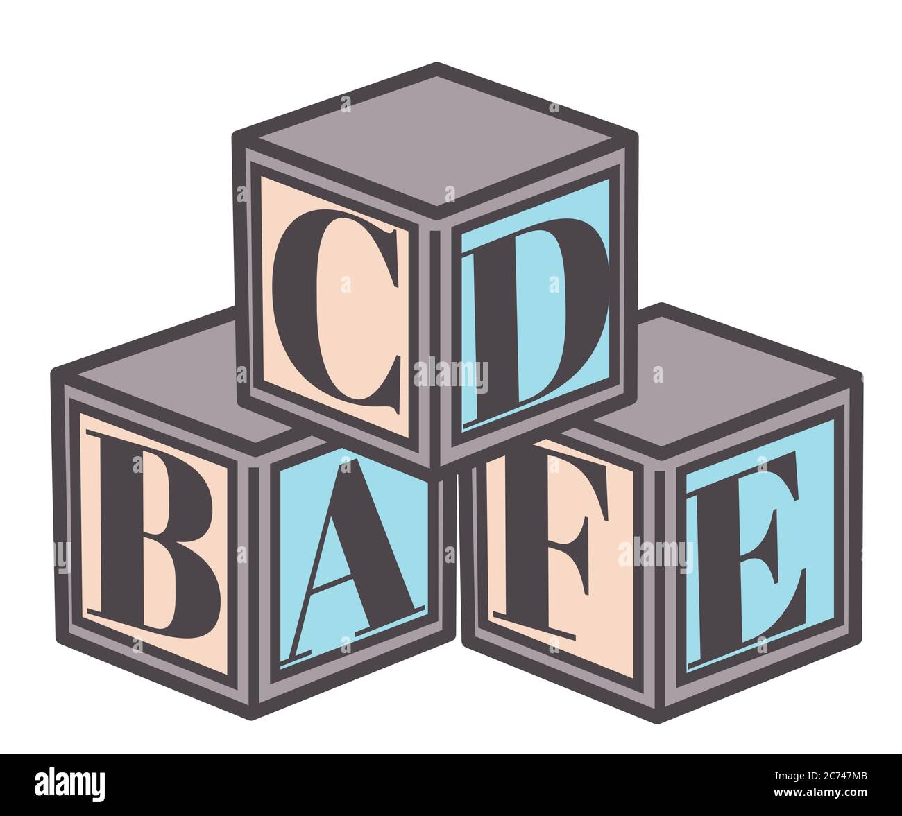 Educational cubes with letters, abc blocks, alphabet box Stock Vector