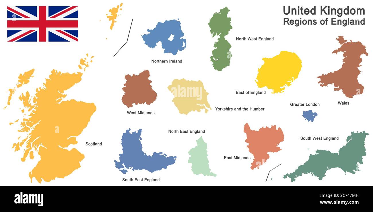 european country United Kingdom and regions of England Stock Vector