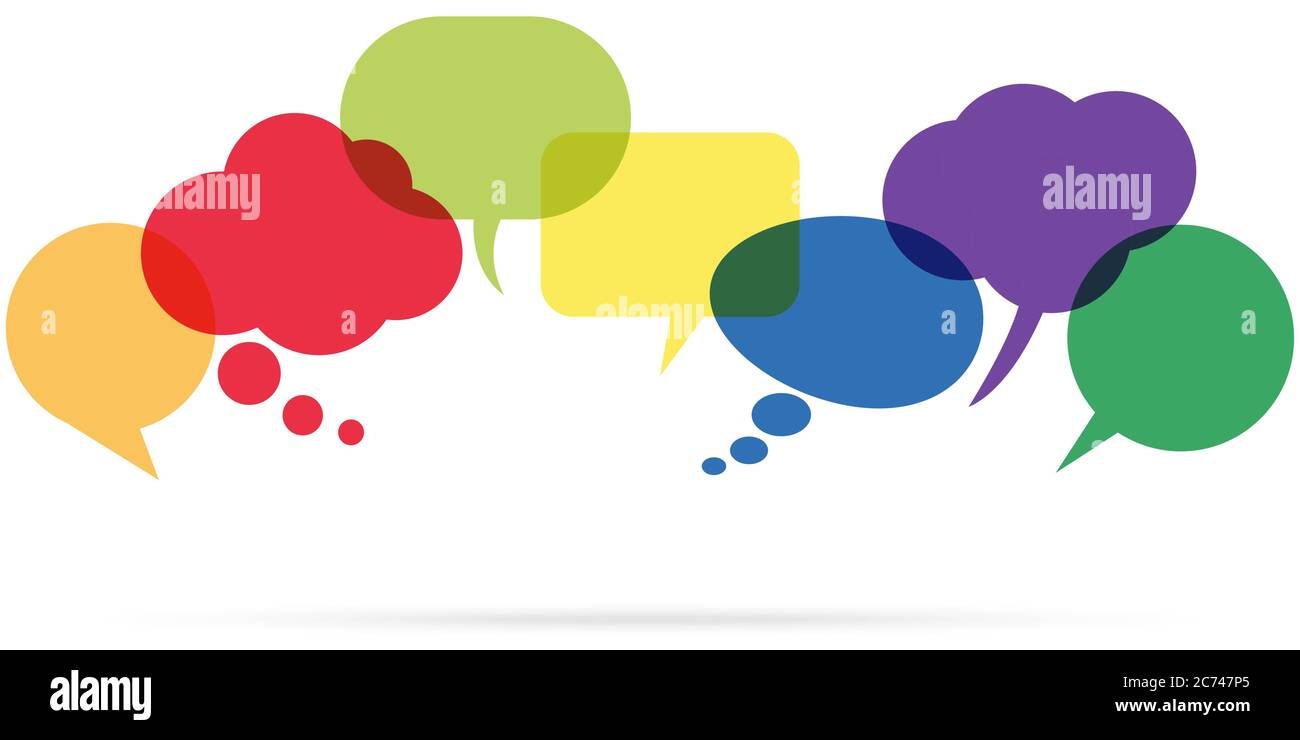 illustration of colored speech bubbles in a row with space for text on ...