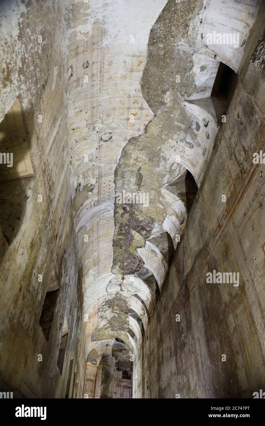 Europe, Italy, Lazio, Rome, Archeology at Domus Aurea palace. The Domus Aurea archaeological site is a large palace that was built on the orders of the Nerone Emperor near Anfiteatro Flavio called Colosseo. Stock Photo