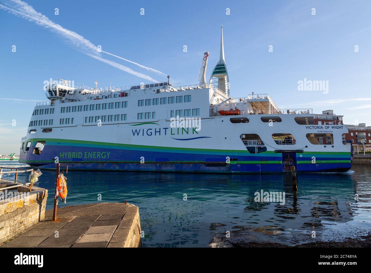 The Wightlink ferry Victoria of whight sailing past the spinnaker tower from old Portsmouth Stock Photo