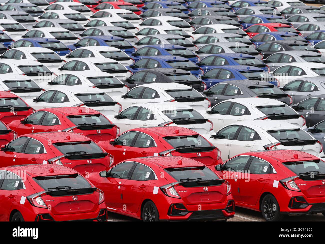 New Honda Civic cars straight from the production line ready for export at Southampton Docks, UK Stock Photo