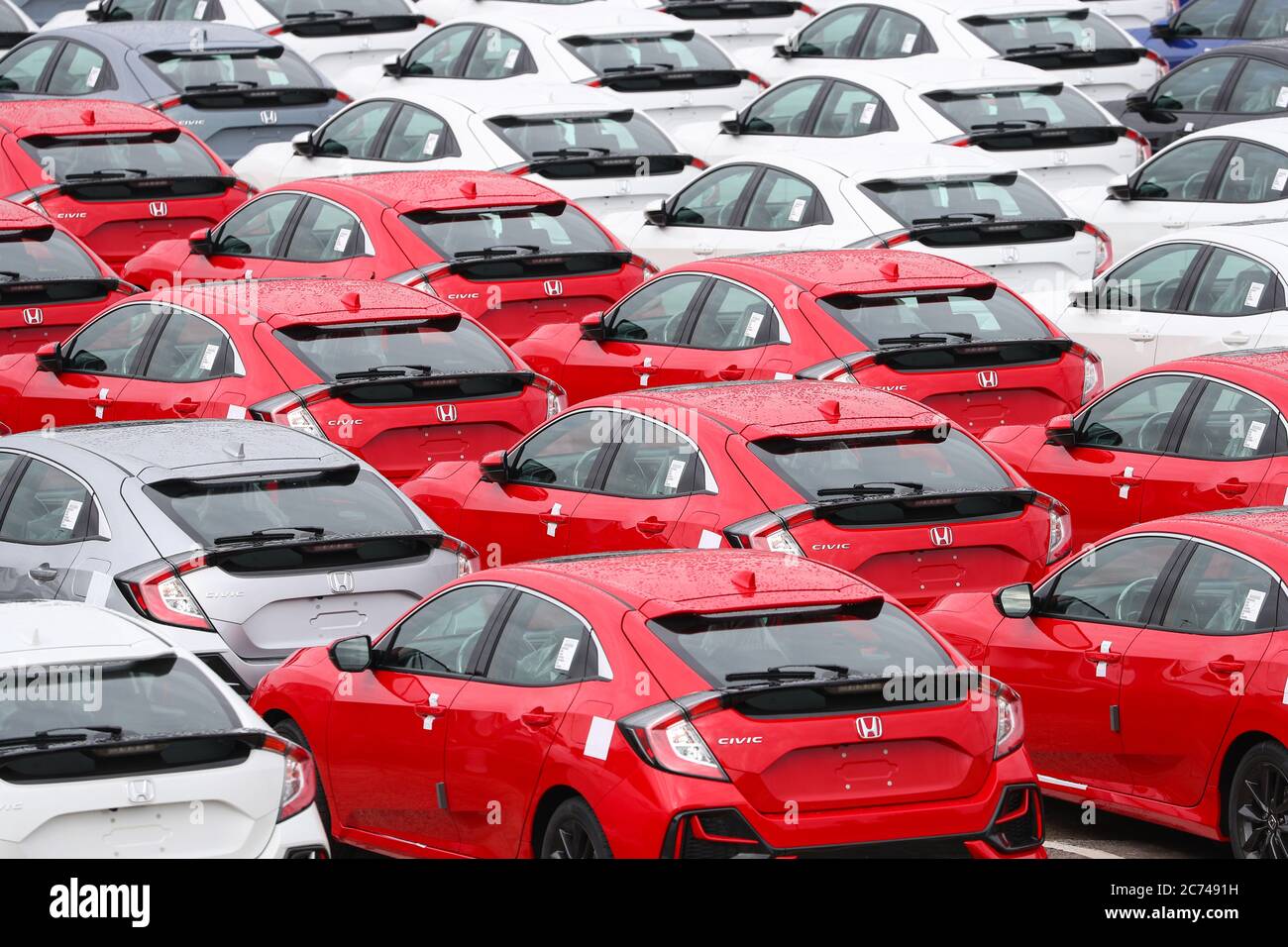 New Honda Civic cars straight from the production line ready for export at Southampton Docks, UK Stock Photo