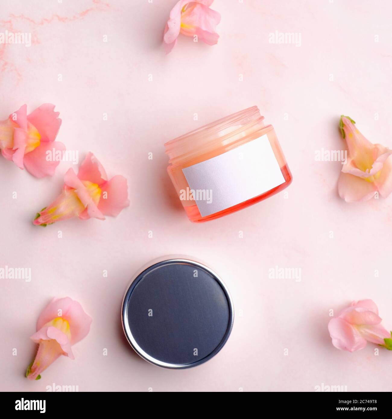 Download Opened Cosmetic Cream Jar Mockup On Pink Background With Petals Skin Care Beauty Product Packaging Design Stock Photo Alamy