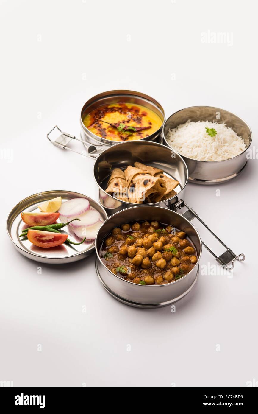 Indian vegetarian Lunch Box or Tiffin made up of stainless steel for