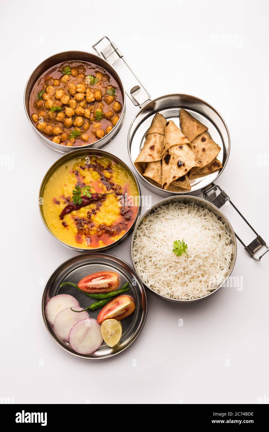 Indian vegetarian Lunch Box or Tiffin made up of stainless steel for