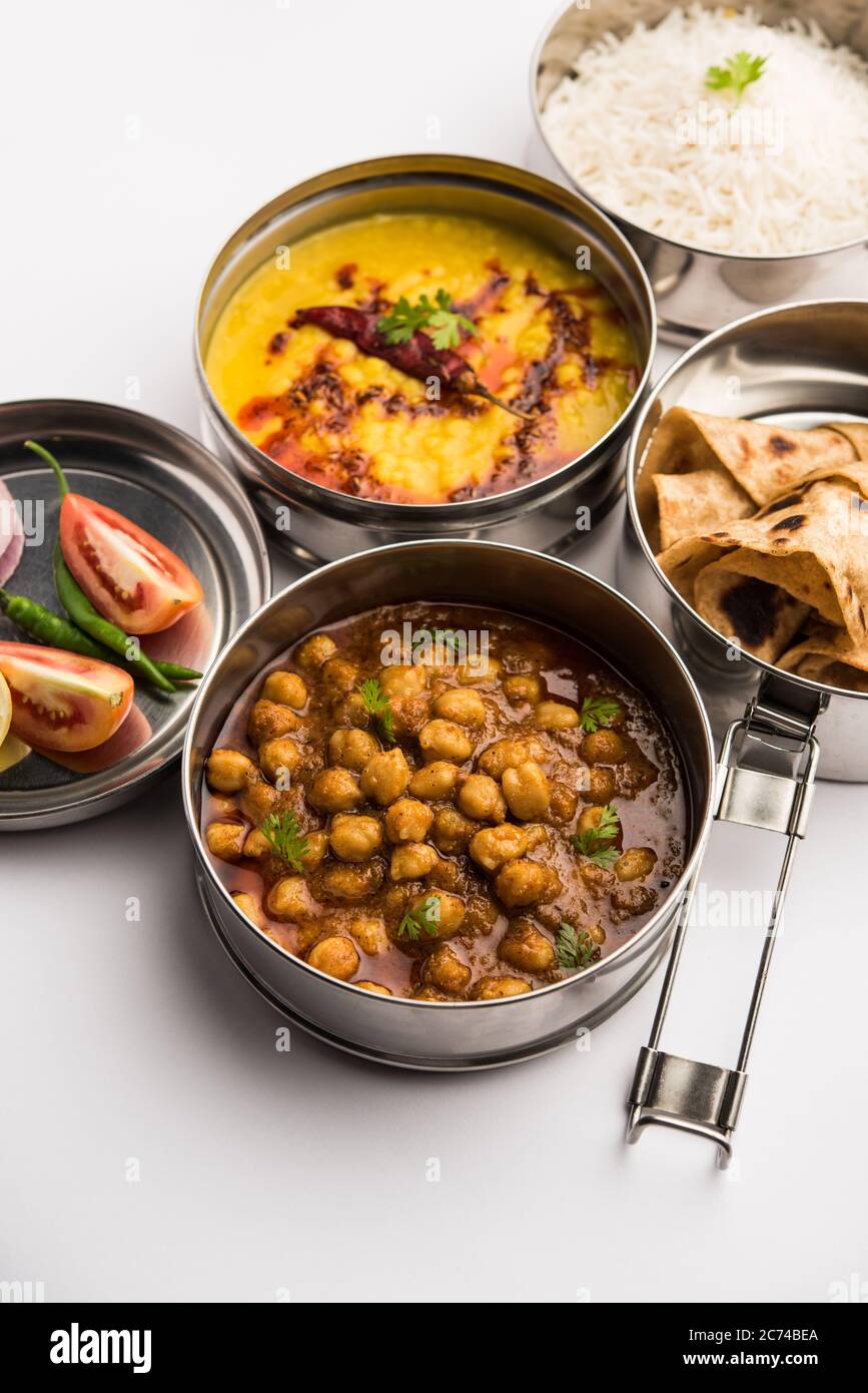 Indian vegetarian Lunch Box or Tiffin made up of stainless steel for