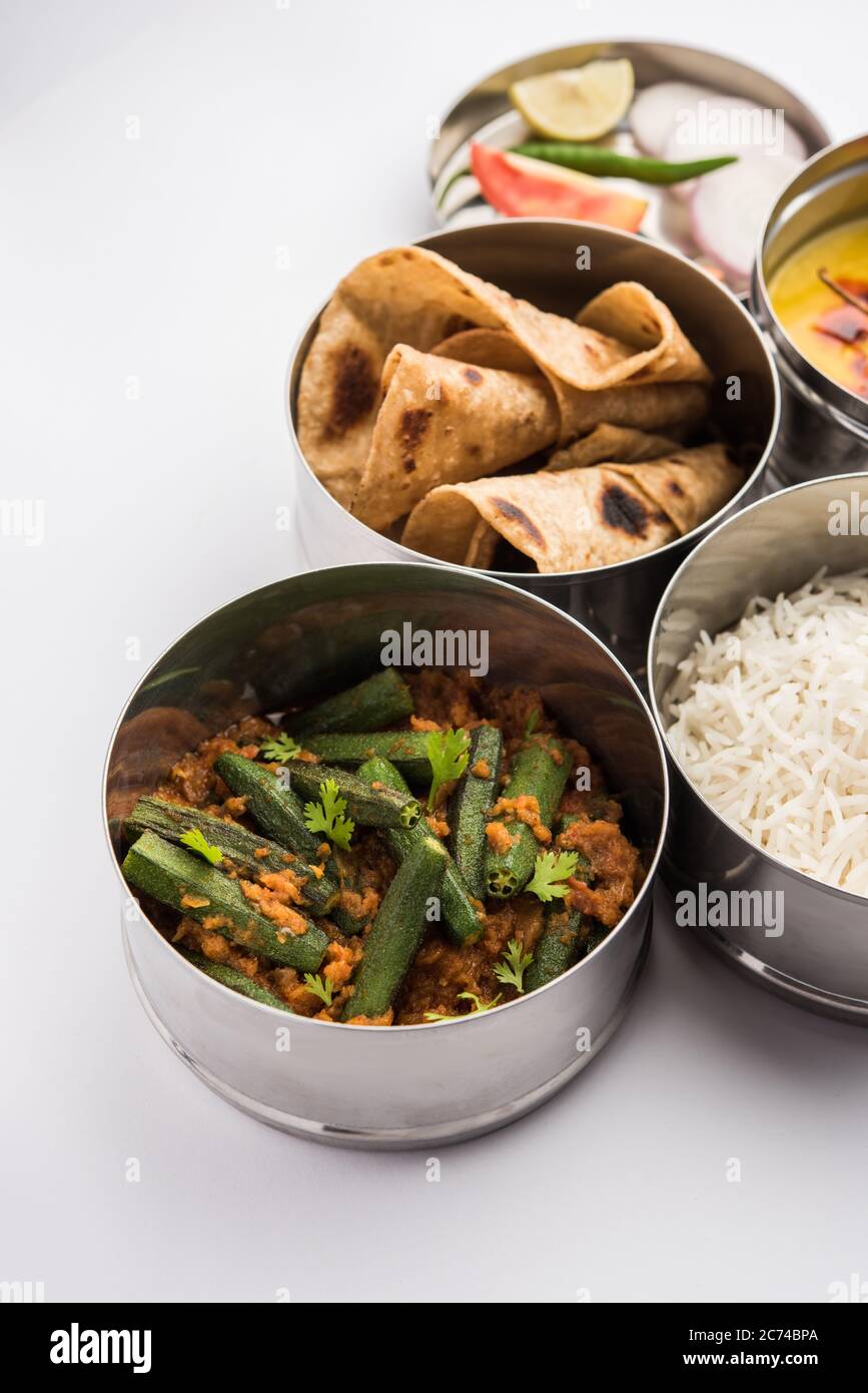Indian vegetarian Lunch Box or Tiffin made up of stainless steel for