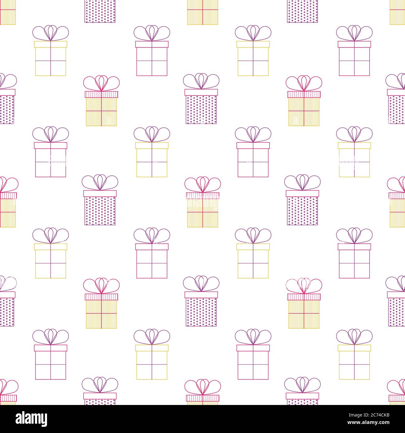 Present or gift boxes. Outline vector. Bright colors. Celebration concept. Seamless pattern Stock Vector