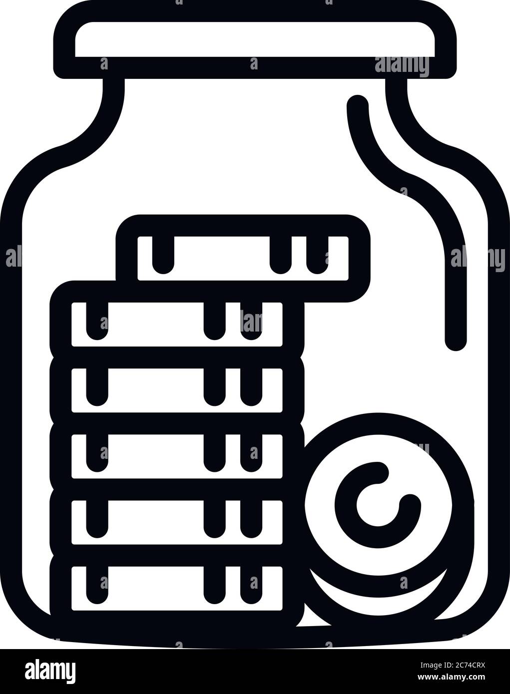 Money coins in jar icon. Outline money coins in jar vector icon for web ...