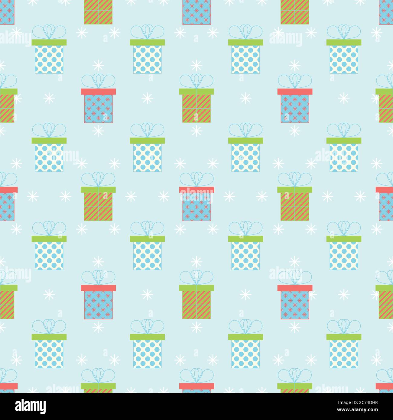 Present or gift boxes. Flat vector. Bright colors. Celebration concept. Seamless holiday pattern Stock Vector