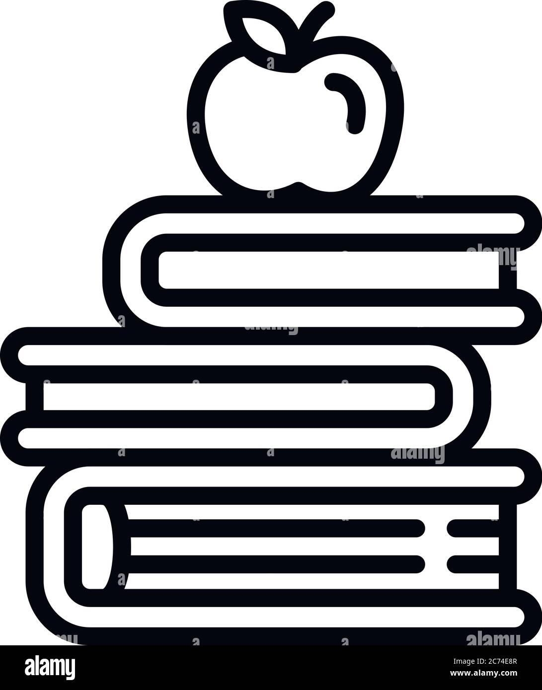 Apple on books stack icon. Outline apple on books stack vector icon for ...