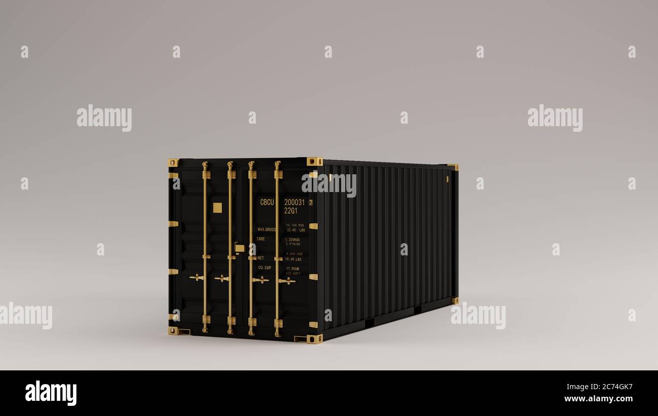 Black with Gold Detail Intermodal Cargo Container 3d illustration 3d render Stock Photo