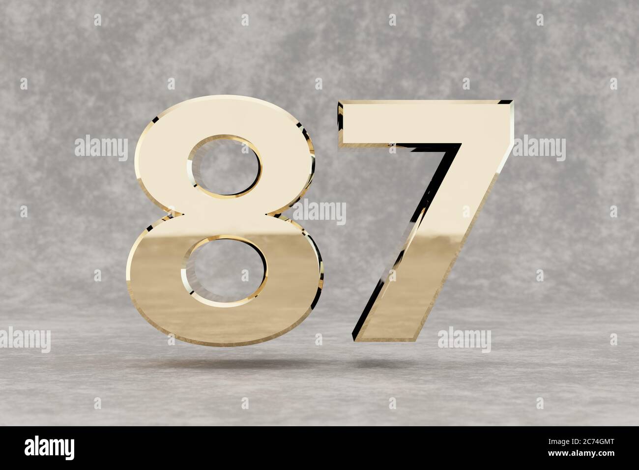 Gold 3d number 87 Glossy golden number on concrete background