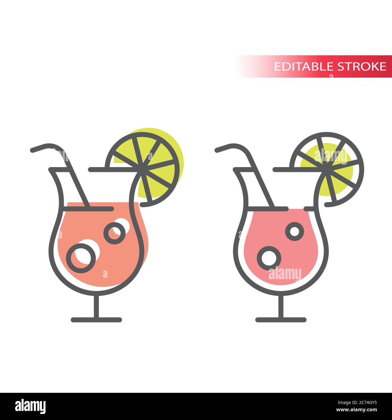 Summer cocktail glass with lemon line icon. Outline, editable stroke vector  cocktails with pink fill Stock Vector Image & Art - Alamy