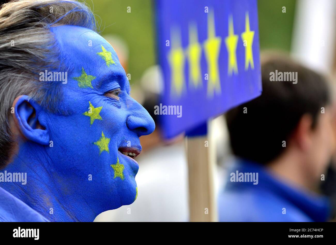 Anti-Brexit protester at the People's Vote March in support of a second Brexit referendum, London, 20th October 2018 Stock Photo