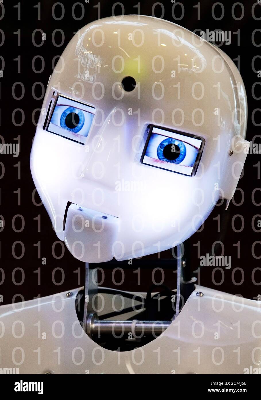 humanoid robot with binary code, Germany Stock Photo