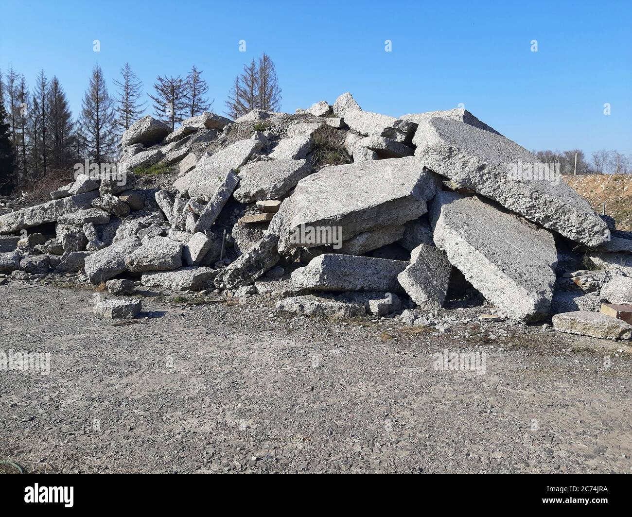 stacked concrete slabs of a fomer panzer street, Germany Stock Photo