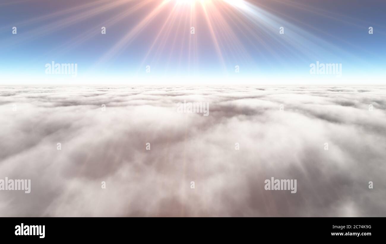 Above clouds sun ray, 3d rendering illustration Stock Photo - Alamy