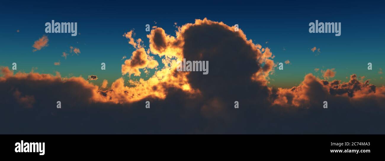 above clouds sun ray sunset. 3d render illustration Stock Photo - Alamy