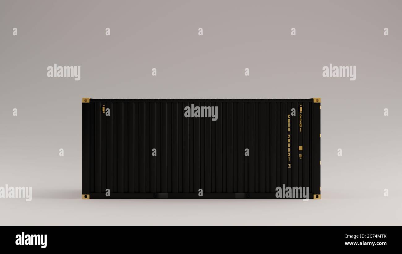 Black with Gold Detail Intermodal Cargo Container Side View 3d illustration 3d render Stock Photo