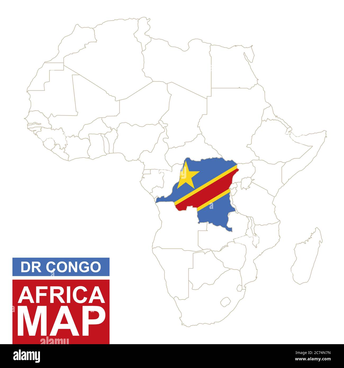 Drc In Africa Map Africa Contoured Map With Highlighted Democratic Republic Of The Congo. Dr  Congo Map And Flag On Africa Map. Vector Illustration Stock Vector Image &  Art - Alamy