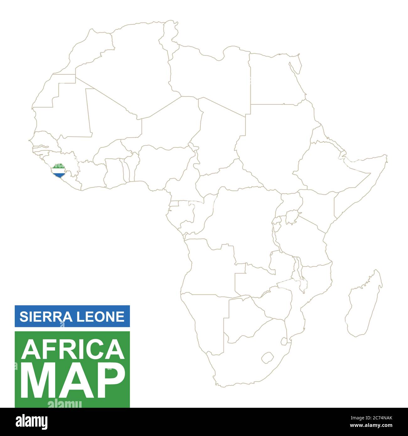 Africa Contoured Map With Highlighted Sierra Leone Sierra Leone Map